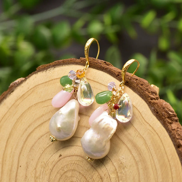 Women's Retro Geometric Pearl Earrings With Embossed Electroplated Finish High Quality 925 Silver Jewelry