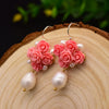 Women's Retro Geometric Pearl Earrings With Embossed Electroplated Finish High Quality 925 Silver Jewelry
