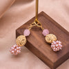 Women's Retro Geometric Pearl Earrings With Pink Crystal Freshwater Pearl Electroplated Jewelry