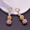 Women's Retro Geometric Pearl Earrings With Pink Crystal Freshwater Pearl Electroplated Jewelry