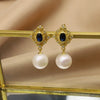 Women's Retro Geometric Pearl Earrings With Rhombus Lace Design And Electroplated Finish Elegant Accessible Luxury Style