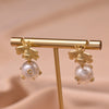 Women's Retro Geometric Pearl Earrings With Silver Needle Handmade Electroplated Insect Design Jewelry