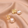 Women's Retro Geometric Pearl Earrings With Silver Needle Handmade Electroplated Insect Design Jewelry