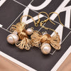 Women's Retro Geometric Pearl Earrings With Woven Bee Design Electroplated Long Hook Dangle Jewelry