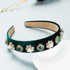 Women’s Retro Geometric Rhinestone And Pearl Alloy Headband With Wide Edge Hair Accessory Design