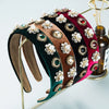 Women’s Retro Geometric Rhinestone And Pearl Alloy Headband With Wide Edge Hair Accessory Design