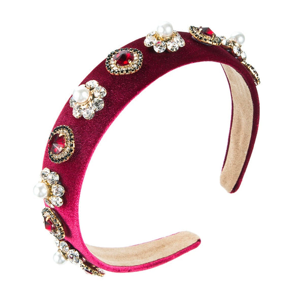 Women’s Retro Geometric Rhinestone And Pearl Alloy Headband With Wide Edge Hair Accessory Design
