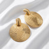 Women's Retro Geometric Round Metal Stud Earrings With Textured Embossed Gold Plating And Bold Statement Design