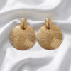 Women's Retro Geometric Round Metal Stud Earrings With Textured Embossed Gold Plating And Bold Statement Design