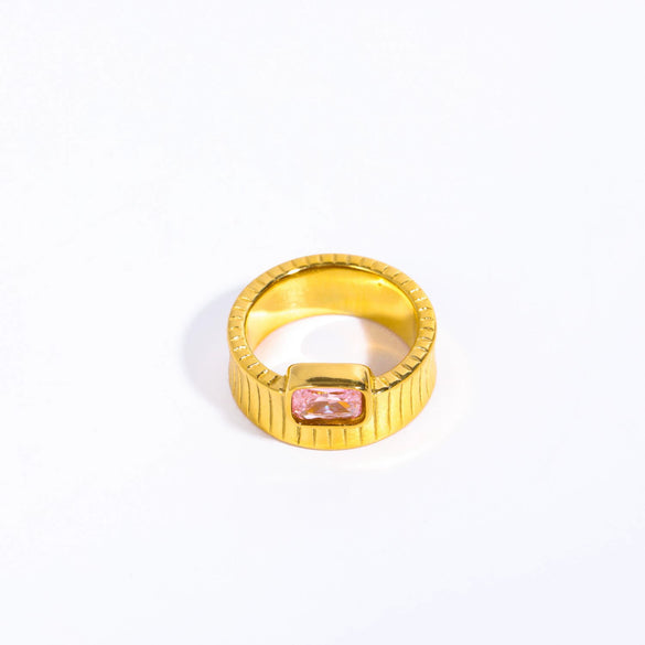 Women's Retro Geometric Stainless Steel Emerald Zircon Earrings With Vacuum Plating 18K Real Gold