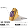 Women's Retro Geometric Stainless Steel Open Ring With Natural Stone And 18K Vacuum Plated Finish
