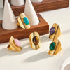 Women's Retro Geometric Stainless Steel Open Ring With Natural Stone And 18K Vacuum Plated Finish