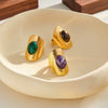 Women's Retro Geometric Stainless Steel Open Ring With Natural Stone And 18K Vacuum Plated Finish