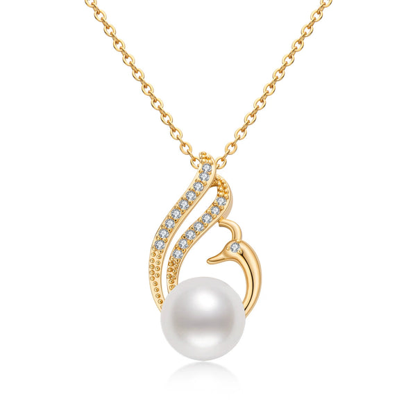 Women's Retro Geometric Swan Necklace 14K Goldclad Copper Gold Plated With Natural Freshwater Pearls Ochain