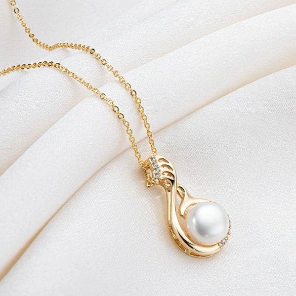 Women's Retro Geometric Swan Necklace 14K Goldclad Copper Gold Plated With Natural Freshwater Pearls Ochain