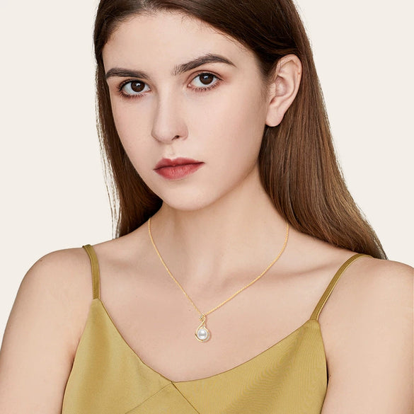 Women's Retro Geometric Swan Necklace 14K Goldclad Copper Gold Plated With Natural Freshwater Pearls Ochain