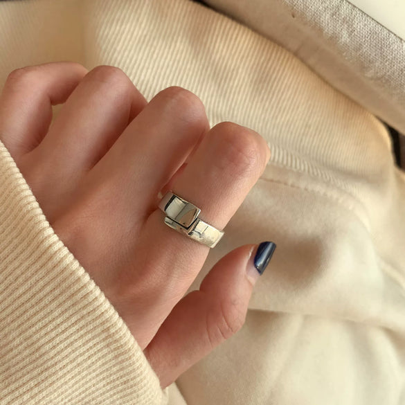Women's Retro Geometric Thai Silver Plated Adjustable Open Index Finger Ring With Electroplated Simple Combination Design