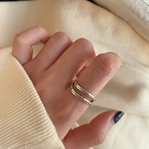 Women's Retro Geometric Thai Silver Plated Adjustable Open Index Finger Ring With Electroplated Simple Combination Design