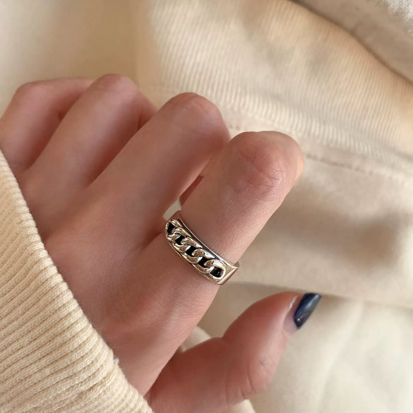 Women's Retro Geometric Thai Silver Plated Adjustable Open Index Finger Ring With Electroplated Simple Combination Design