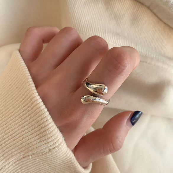 Women's Retro Geometric Thai Silver Plated Adjustable Open Index Finger Ring With Electroplated Simple Combination Design
