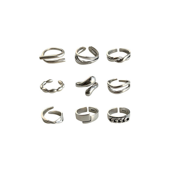 Women's Retro Geometric Thai Silver Plated Adjustable Open Index Finger Ring With Electroplated Simple Combination Design