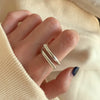 Women's Retro Geometric Thai Silver Plated Adjustable Open Index Finger Ring With Electroplated Simple Combination Design