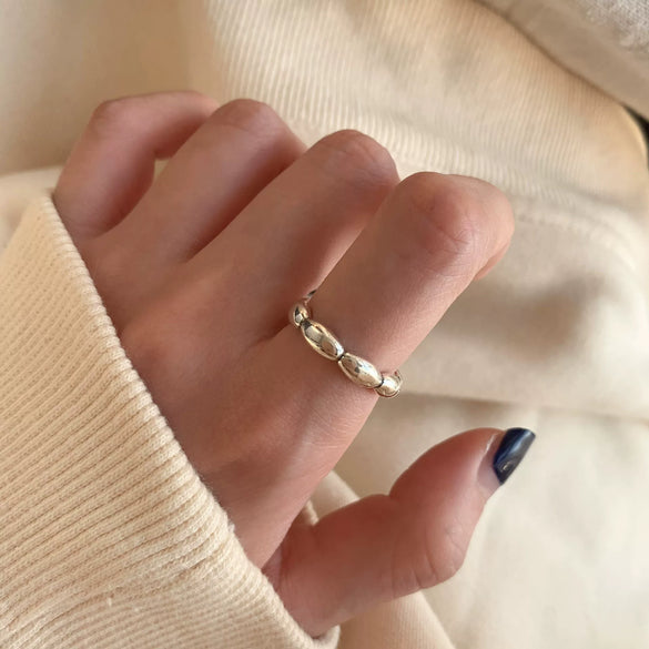 Women's Retro Geometric Thai Silver Plated Adjustable Open Index Finger Ring With Electroplated Simple Combination Design