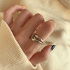 Women's Retro Geometric Thai Silver Plated Adjustable Open Index Finger Ring With Electroplated Simple Combination Design