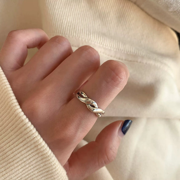Women's Retro Geometric Thai Silver Plated Adjustable Open Index Finger Ring With Electroplated Simple Combination Design