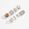 Women's Retro Geometric Wide Open Ring In Silvertone Alloy With Engraved Detail And Resin Cat's Eye Gemstone For Stacking