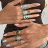 Women's Retro Geometric Wide Open Ring In Silvertone Alloy With Engraved Detail And Resin Cat's Eye Gemstone For Stacking