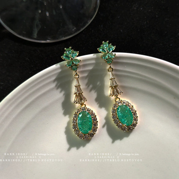 Women's Retro Geometric Zircon Earrings With Micropaved Palace Style Light Luxury Fashion Ear Jewelry