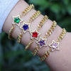 Women's Retro Gold Colored Copper Bracelet With Inlaid Zircon Five Point Star Geometric Design Electroplated Fashion Jewelry