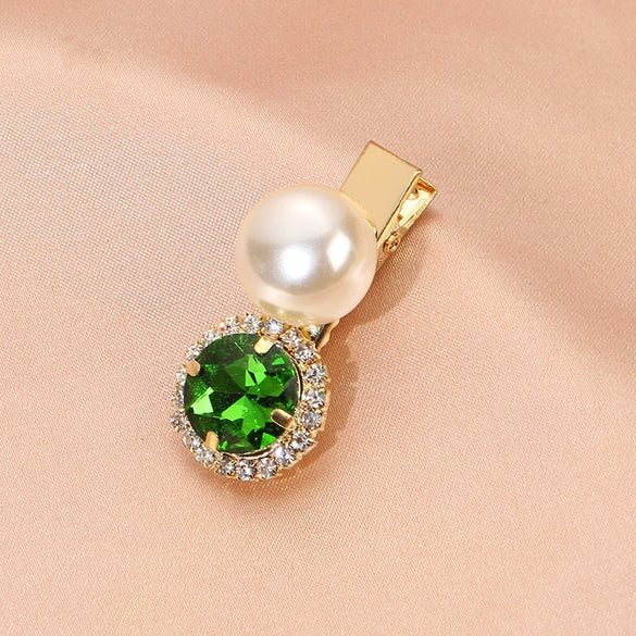 Women's Retro Green Rhinestone Hair Side Clip With Pearl Accent Sweet Cool Animal Inspired Hair Accessory