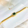 Women's Retro Green Square Diamond Gemstone Twist Stainless Steel Electroplated Bracelet