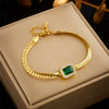 Women's Retro Green Square Diamond Gemstone Twist Stainless Steel Electroplated Bracelet