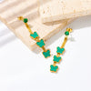Women's Retro Green Striped Butterfly Stainless Steel Earrings With Chain Tassel And Electroplating