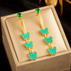 Women's Retro Green Striped Butterfly Stainless Steel Earrings With Chain Tassel And Electroplating