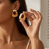 Women's Retro Hammered Resin Gemstone Earrings Electroplated Alloy Geometric Statement Jewelry With Stainless Steel Ear Pins