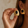 Women's Retro Hammered Resin Gemstone Earrings Electroplated Alloy Geometric Statement Jewelry With Stainless Steel Ear Pins