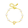 Women's Retro Hand Jewelry Bracelet Round Pearl Butterfly Chain Stainless Steel Electroplating