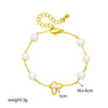 Women's Retro Hand Jewelry Bracelet Round Pearl Butterfly Chain Stainless Steel Electroplating
