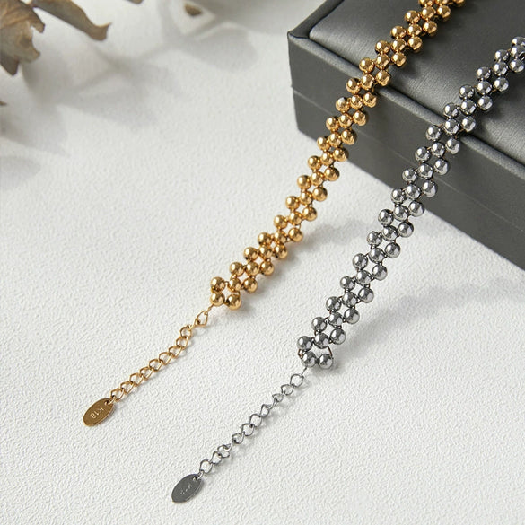 Women's Retro Handmade Multi Layer Round Bead Bracelet In Titanium Steel With Gold Plated Geometric Beaded Design