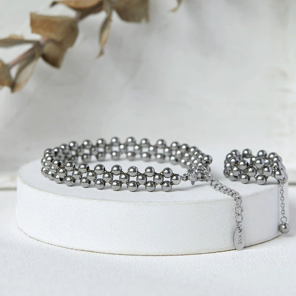 Women's Retro Handmade Multi Layer Round Bead Bracelet In Titanium Steel With Gold Plated Geometric Beaded Design