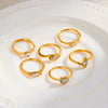 Women's Retro Heart And Geometric Zircon Inlaid Stainless Steel Ring With Gold Plated Finish