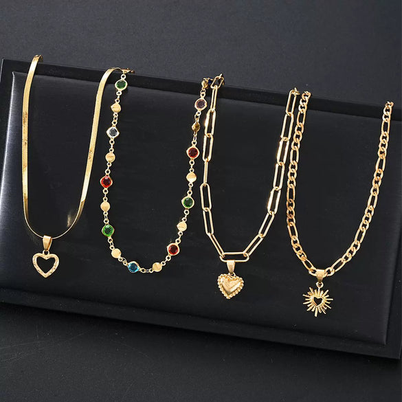 Women's Retro Heart Pendant Necklace With Snake Bone Sweater Chain Layered Long Tassel Design And Electroplated Zinc Alloy Finish