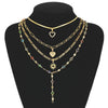 Women's Retro Heart Pendant Necklace With Snake Bone Sweater Chain Layered Long Tassel Design And Electroplated Zinc Alloy Finish