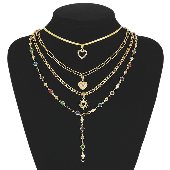 Women's Retro Heart Pendant Necklace With Snake Bone Sweater Chain Layered Long Tassel Design And Electroplated Zinc Alloy Finish