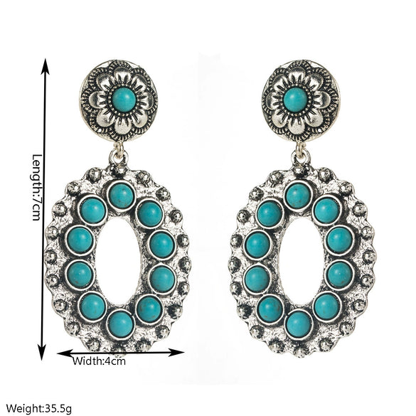 Women's Retro Heavy Industry Cut Out Flower Geometric Style Alloy Turquoise Inlaid Earrings