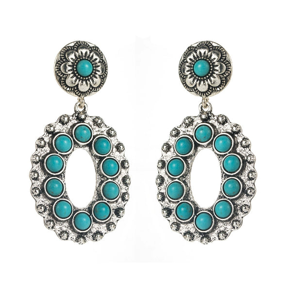 Women's Retro Heavy Industry Cut Out Flower Geometric Style Alloy Turquoise Inlaid Earrings